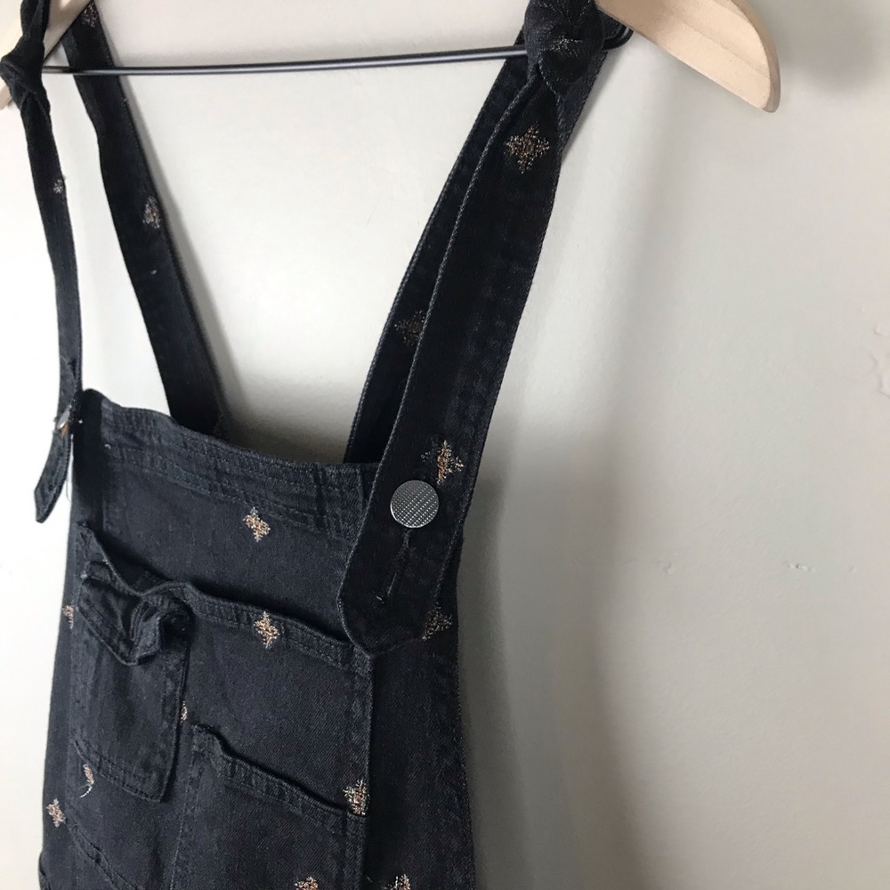 ⚡️FREE PEOPLE || Embroidered Black Denim Overalls